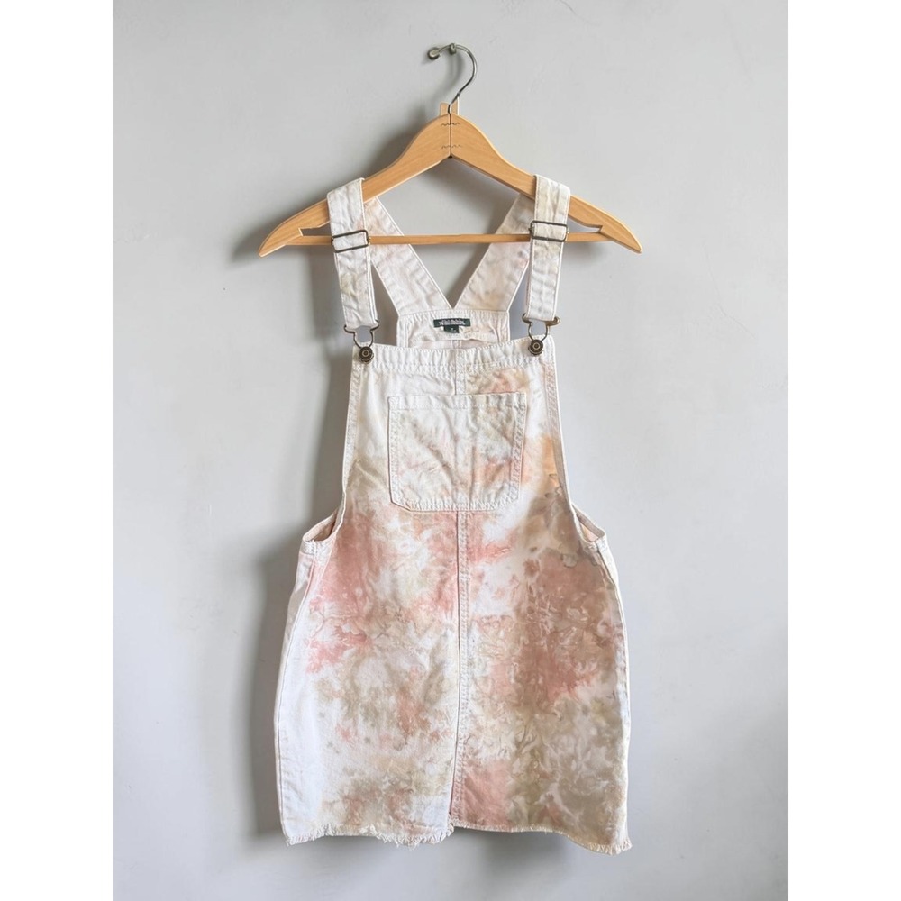 Wild Fable Tie Dye Denim Overall Pinafore Dress Peach Olive Green Mini Medium